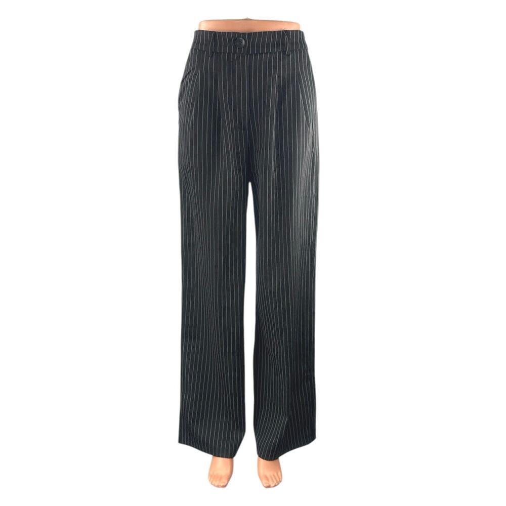 Princess Polly Women's Black Stripe High Rise Palazzo Wide Leg Trousers Pants 4